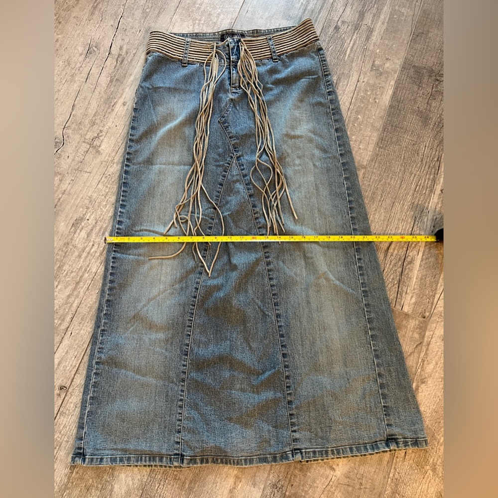 Y2K Angels Blue boho Denim Maxi Skirt with Tassel Waistband Sz 6 - Picture 9 of 9